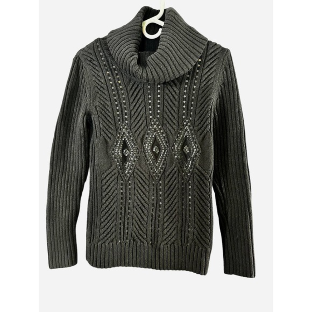 Talbots Sweater Women's Size Small Matte‎ Black Embellished Sequins Turtleneck